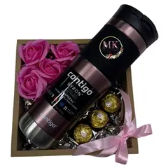 GENERICO - Base con Vaso Térmico Contigo, Rosas Eternas y Bombones