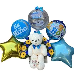 GENERICO - Canasta Nacimiento Bebé Flores Eternas, Peluche y Globos