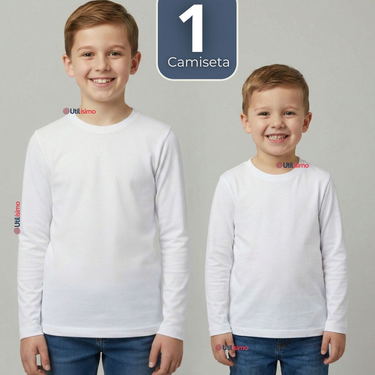 UTILISIMO - Camiseta Algodón Manga Larga Polera Primera Capa Blanco Niño