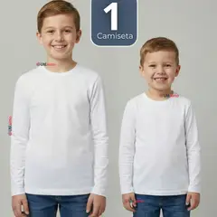 UTILISIMO - Camiseta Algodón Manga Larga Polera Primera Capa Blanco Niño