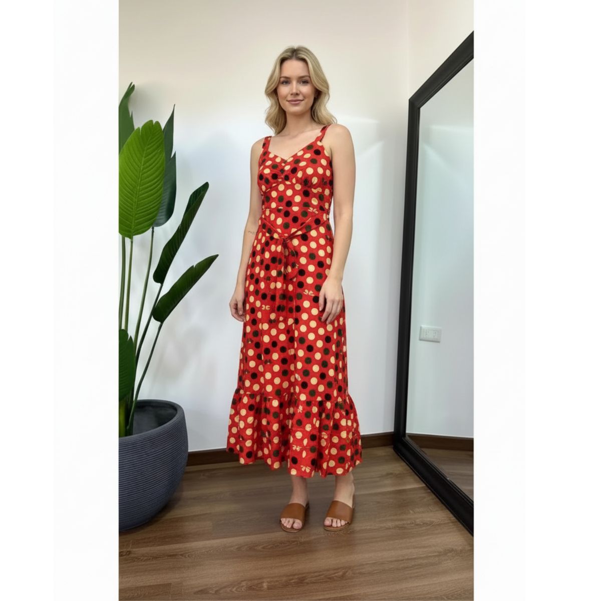 LIKE SHOP - Vestido Largo Con Puntos Mujer Verano Pabilos Con Cinturón A1091