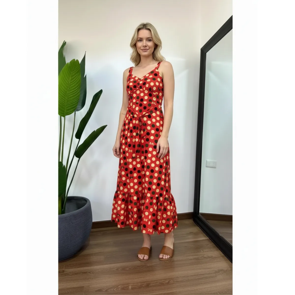 LIKE SHOP - Vestido Largo Con Puntos Mujer Verano Pabilos Con Cinturón A1091