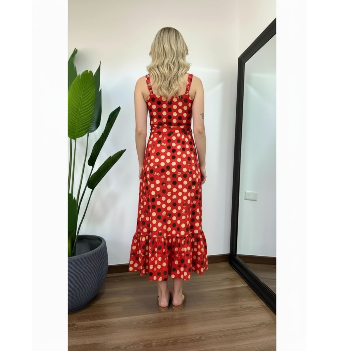 LIKE SHOP - Vestido Largo Con Puntos Mujer Verano Pabilos Con Cinturón A1091