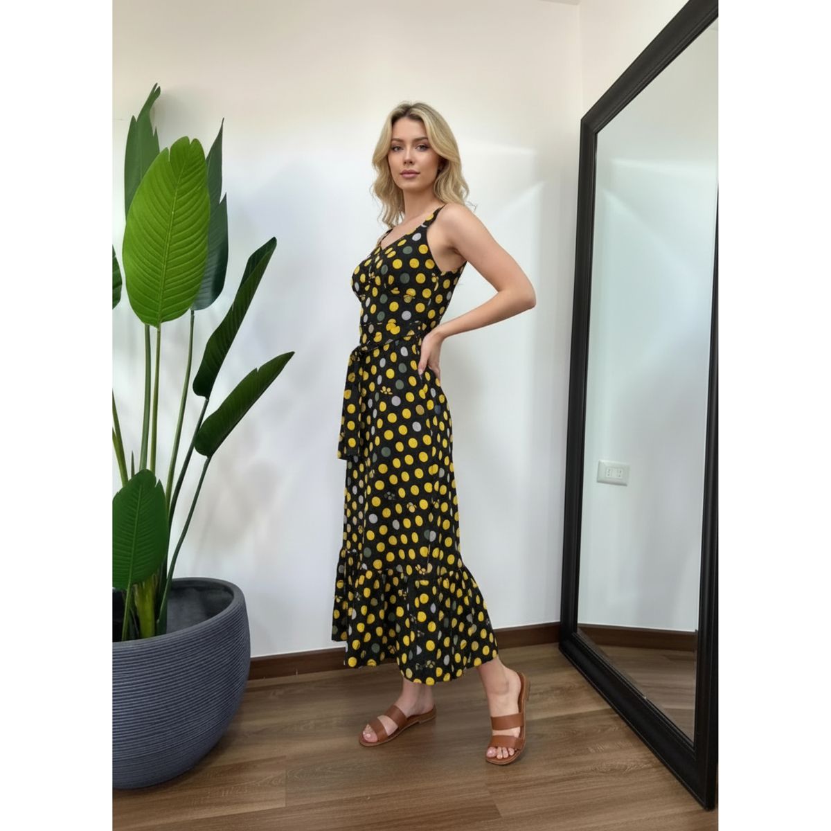 LIKE SHOP - Vestido Largo Con Puntos Mujer Verano Pabilos Con Cinturón A1091