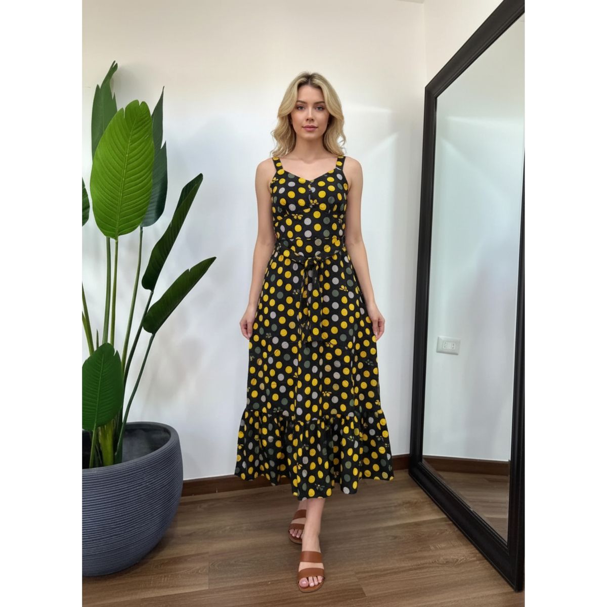 LIKE SHOP - Vestido Largo Con Puntos Mujer Verano Pabilos Con Cinturón A1091