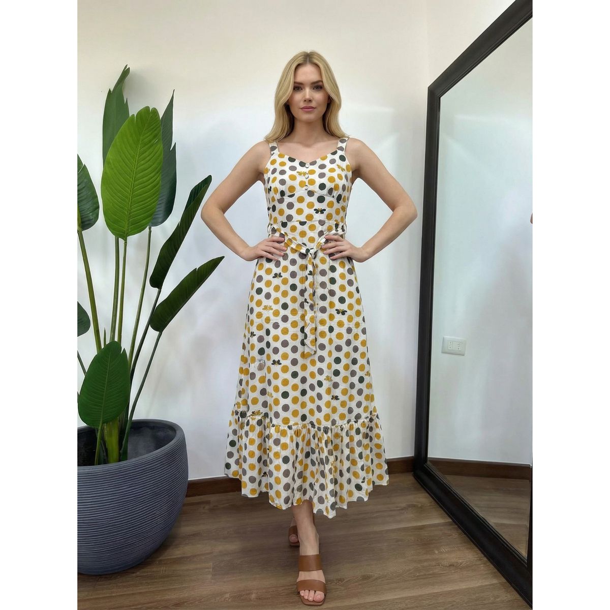 LIKE SHOP - Vestido Largo Con Puntos Mujer Verano Pabilos Con Cinturón A1091