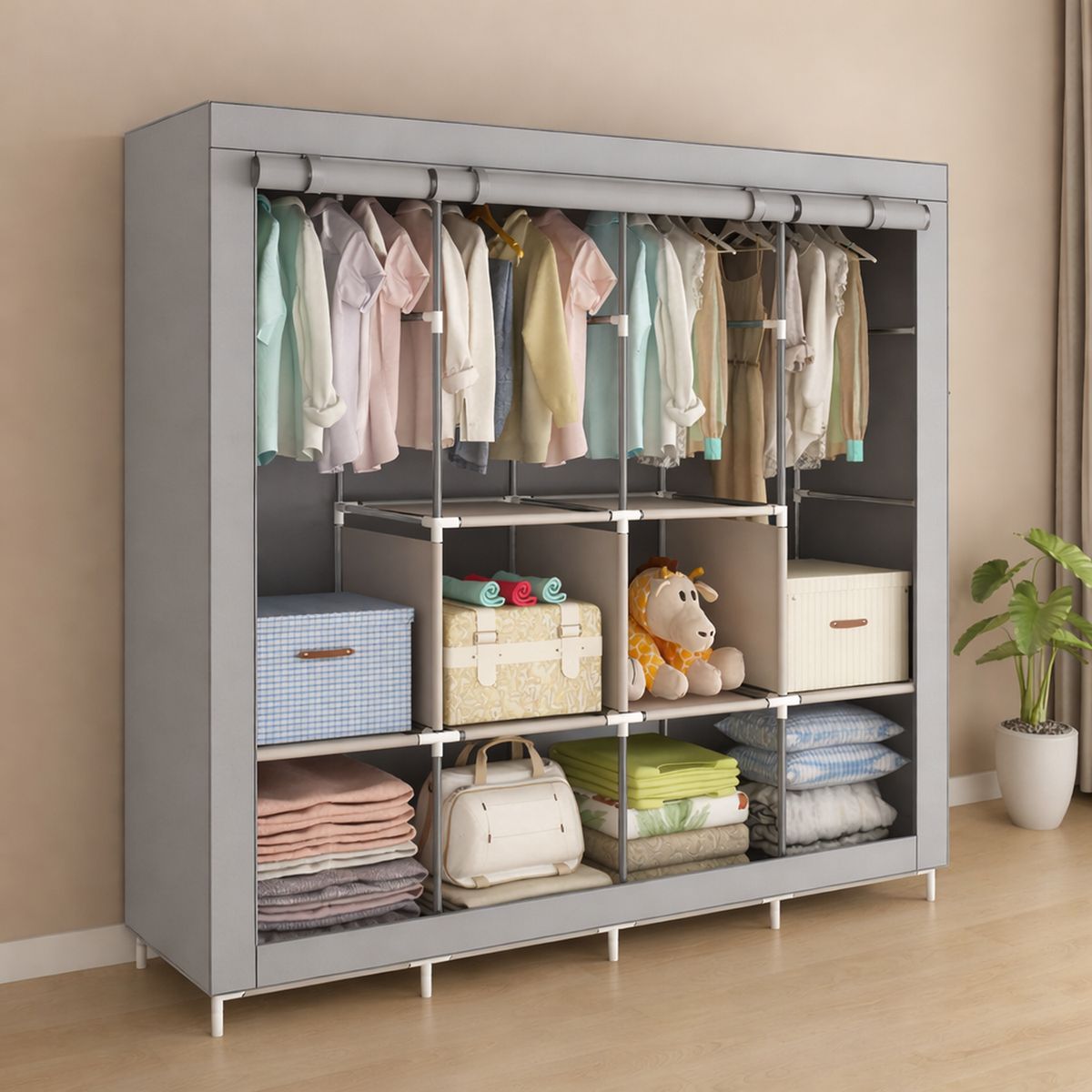 YEP S - Armario Closet Ropero Armable Organizador Colgador XL Gris