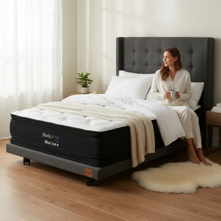 Cama 1.5 Plaza Box 8cm - L190cm + Colchon Black Prime - Modelo Dos+ Respaldo / Con Rueda Logo (Gris)