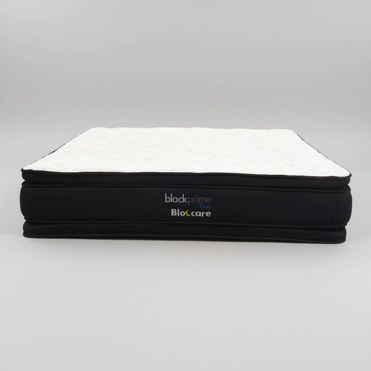 BLOCCARE - Cama 2 Plaza Box 8cm - L190cm  + Colchon Black Prime - Modelo Dos+ Respaldo / Con Rueda Logo (Gris)
