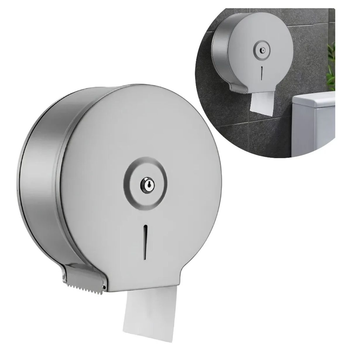GENERICO - Dispensador Porta Papel Higiénico  Industrial En Acero Inoxidable Con Llave