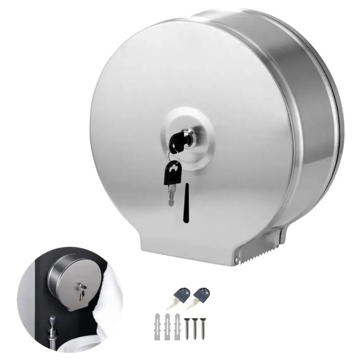 GENERICO - Dispensador Porta Papel Higiénico  Industrial En Acero Inoxidable Con Llave