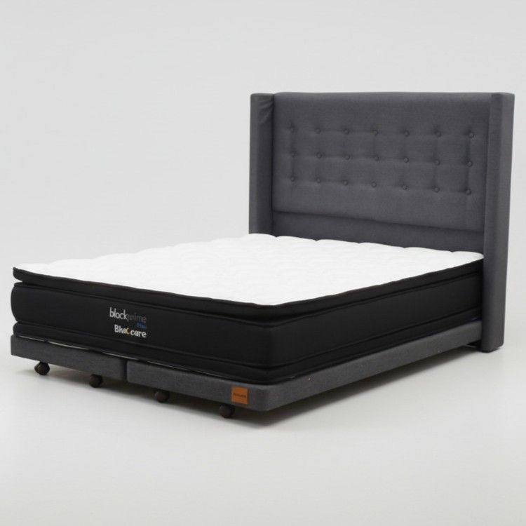 Cama 2 Plaza Box 8cm - L200cm + Colchon Black Prime - Modelo Dos+ Respaldo/ Con Rueda Divan (Gris)
