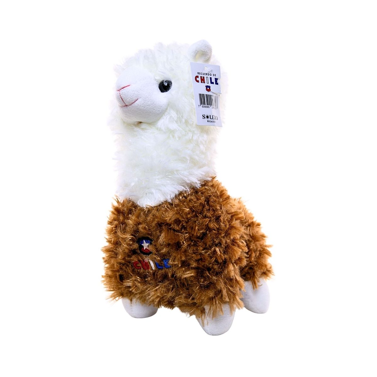 SOLEIO - Peluche Llama Souvenir de Chile con Escudo Bordado Marrón