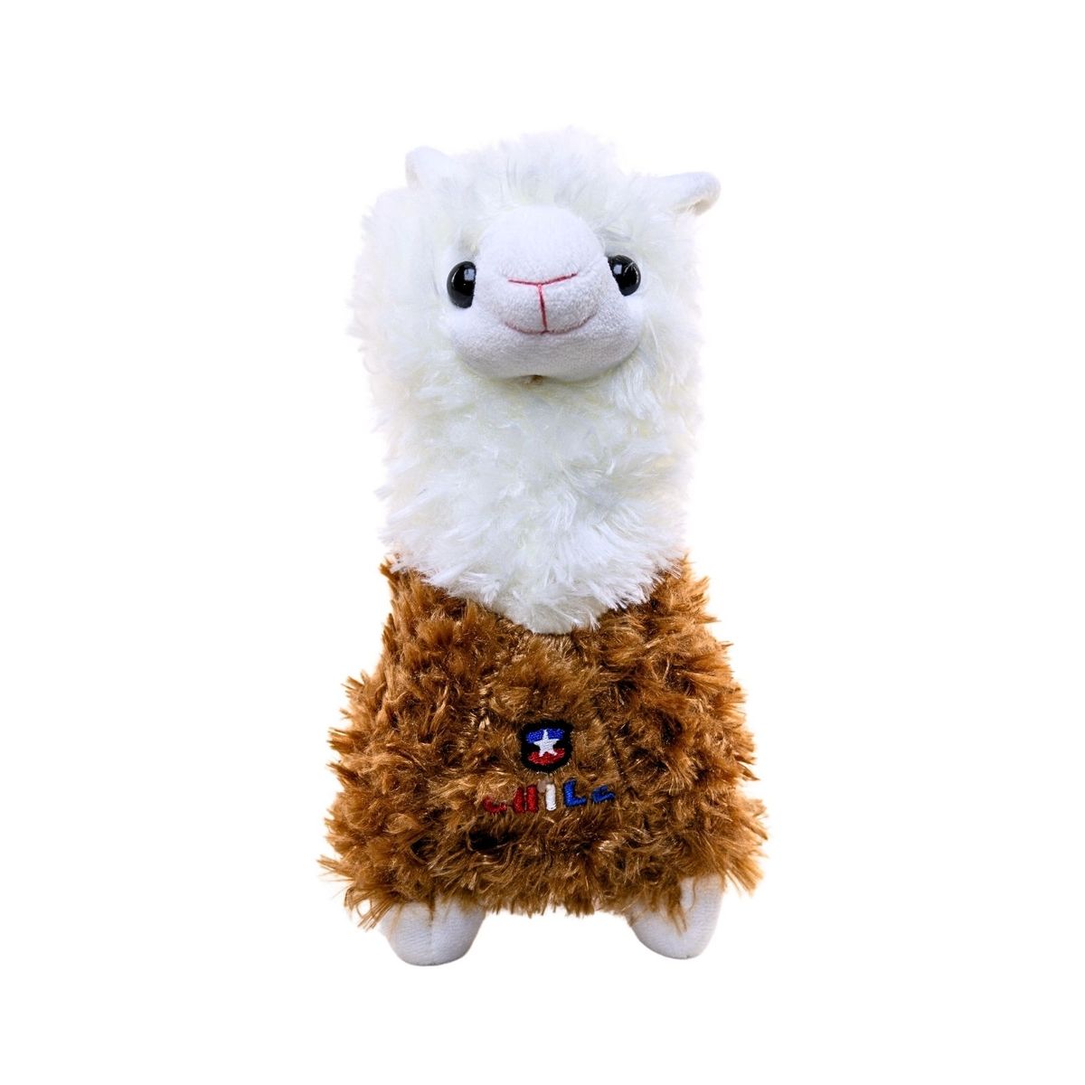 SOLEIO - Peluche Llama Souvenir de Chile con Escudo Bordado Marrón