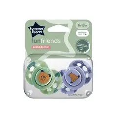 TOMMEE TIPPEE - CHUPETE DE SILICONA FUNFRIENDS 2 UNIDADES 6-18 MESES VERDE-AZUL