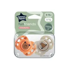 TOMMEE TIPPEE - CHUPETE DE SILICONA FUNFRIENDS 2 UNIDADES 6-18 MESES NARANJO-BEIGE