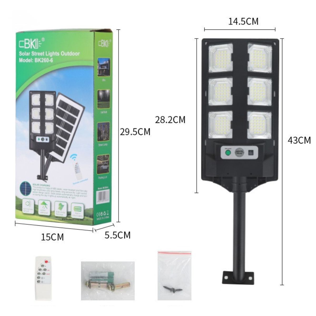 GENERICO - Foco Reflector Solar De Alumbrado Público 600W  Máxima Potencia Negro Blanco Frío