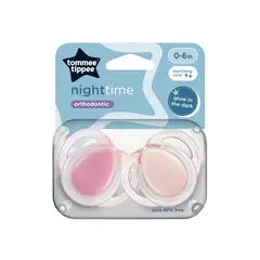 TOMMEE TIPPEE - CHUPETE DE SILICONA NIGHT TIME 2 UNIDADES 0-6 MESES BRILLA EN LA OSCURIDAD ROSADO