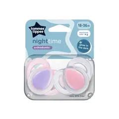 TOMMEE TIPPEE - CHUPETE DE SILICONA NIGHT TIME 2 UNIDADES 18-36 MESES BRILLA EN LA OSCURIDAD ROSADO