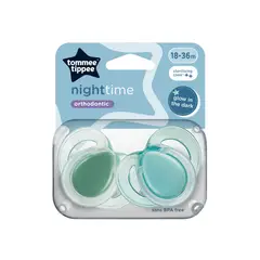 TOMMEE TIPPEE - CHUPETE DE SILICONA NIGHT TIME 2 UNIDADES 18-36 MESES BRILLA EN LA OSCURIDAD VERDE
