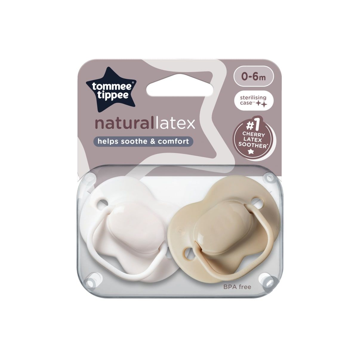 TOMMEE TIPPEE - CHUPETE NATURAL LATEX 2 UNIDADES 0-6 MESES TETINA FORMA CHERRY BEIGE