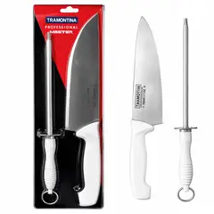 GENERICO - Cuchillo Profesional 8 + Chaira Acero Inoxidable Blanco