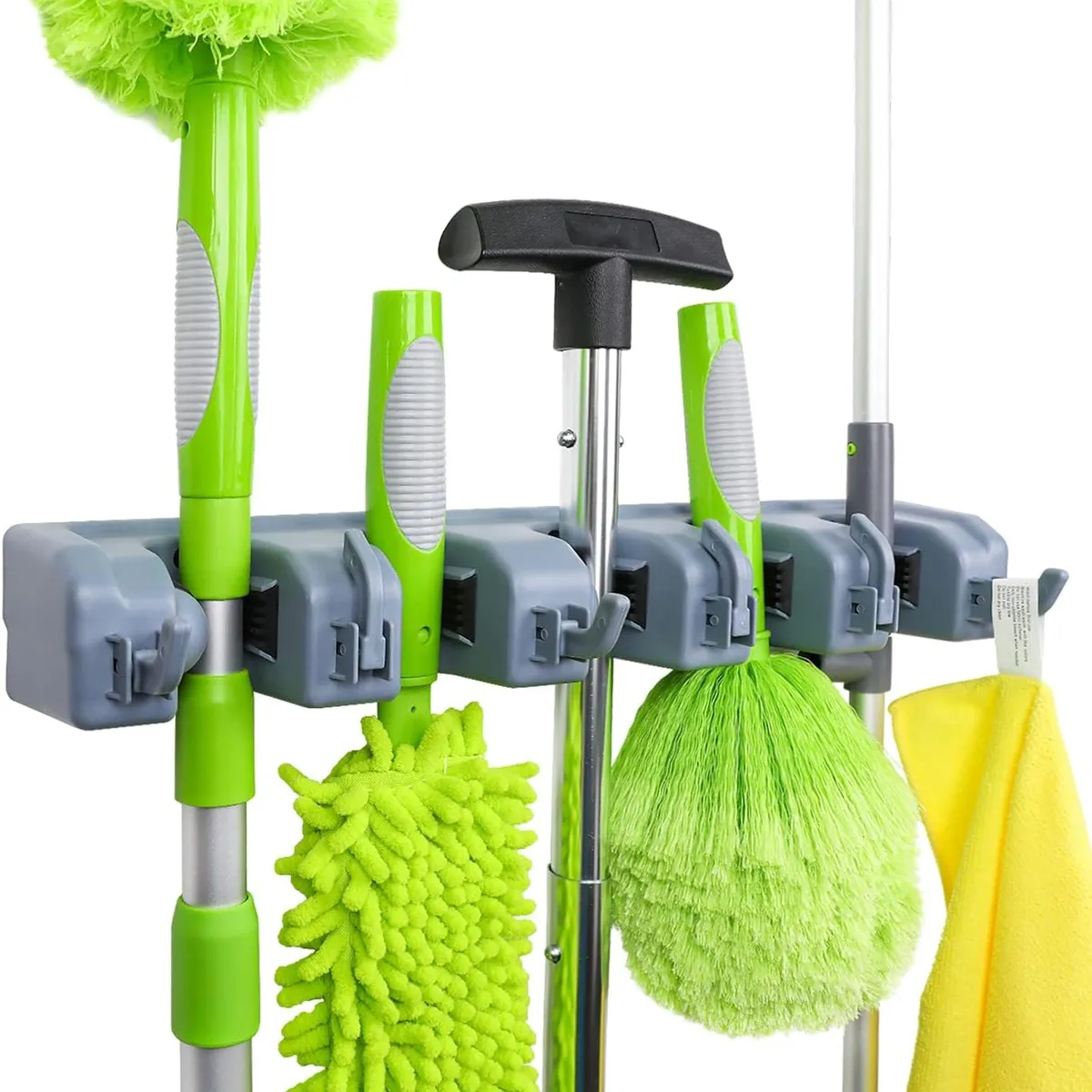 MOVI - Organizador de Escobas y Artículos de Aseo con Ganchos – Soporte de Pared Multiuso – 5 Espacios