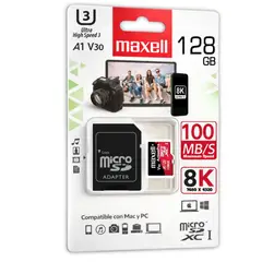 MAXELL - Memoria MicroSD 128GB Clase 10 Action Pro 8K