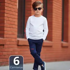 UTILISIMO - Pack 6 Camisetas Algodón Manga Larga Polera Primera Capa Blanco Niño