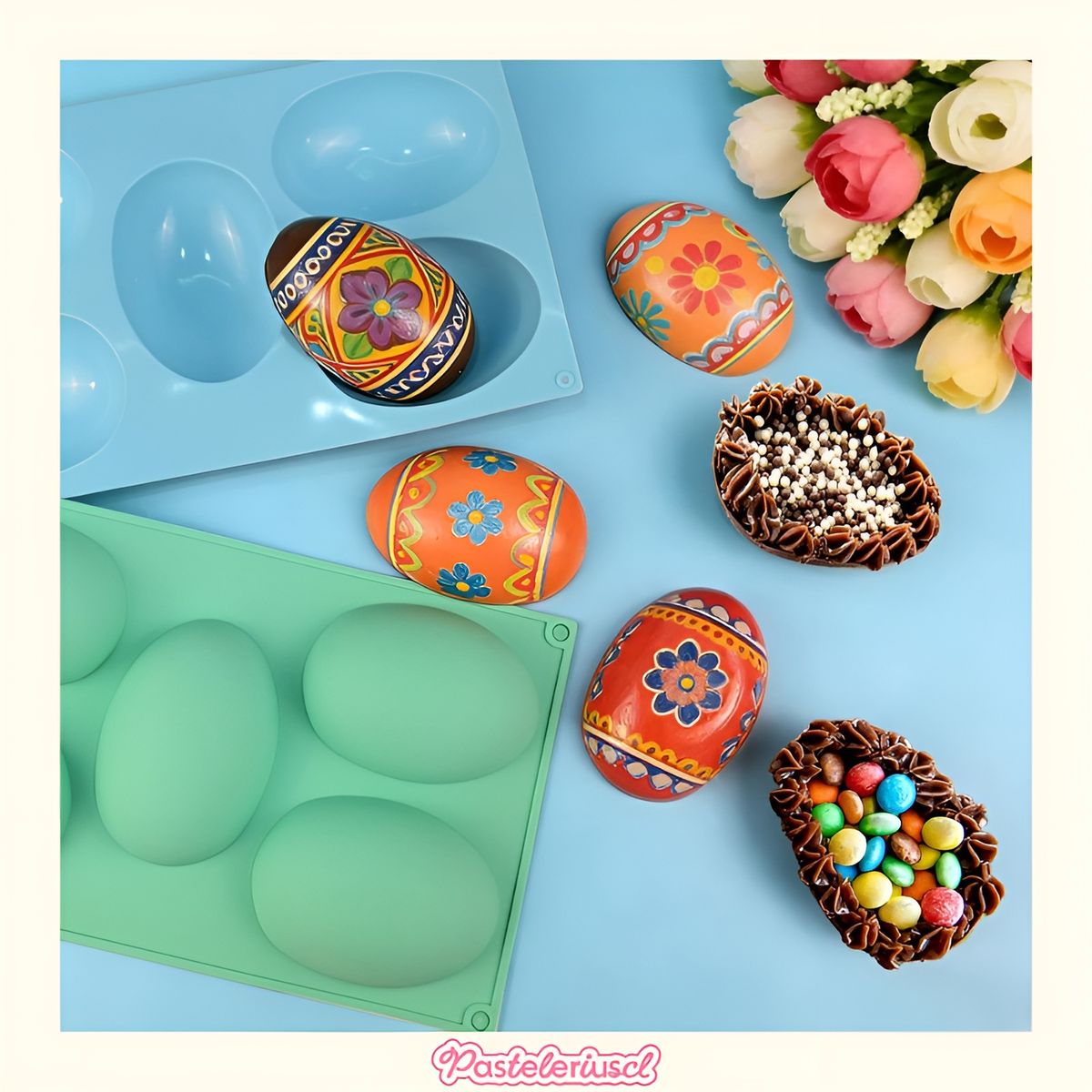PASTELERIUSCL - Molde Huevos Grandes Para Rellenar Moldes Chocolates Pascua 5cav Molde De Silicona Huevos Pascuas