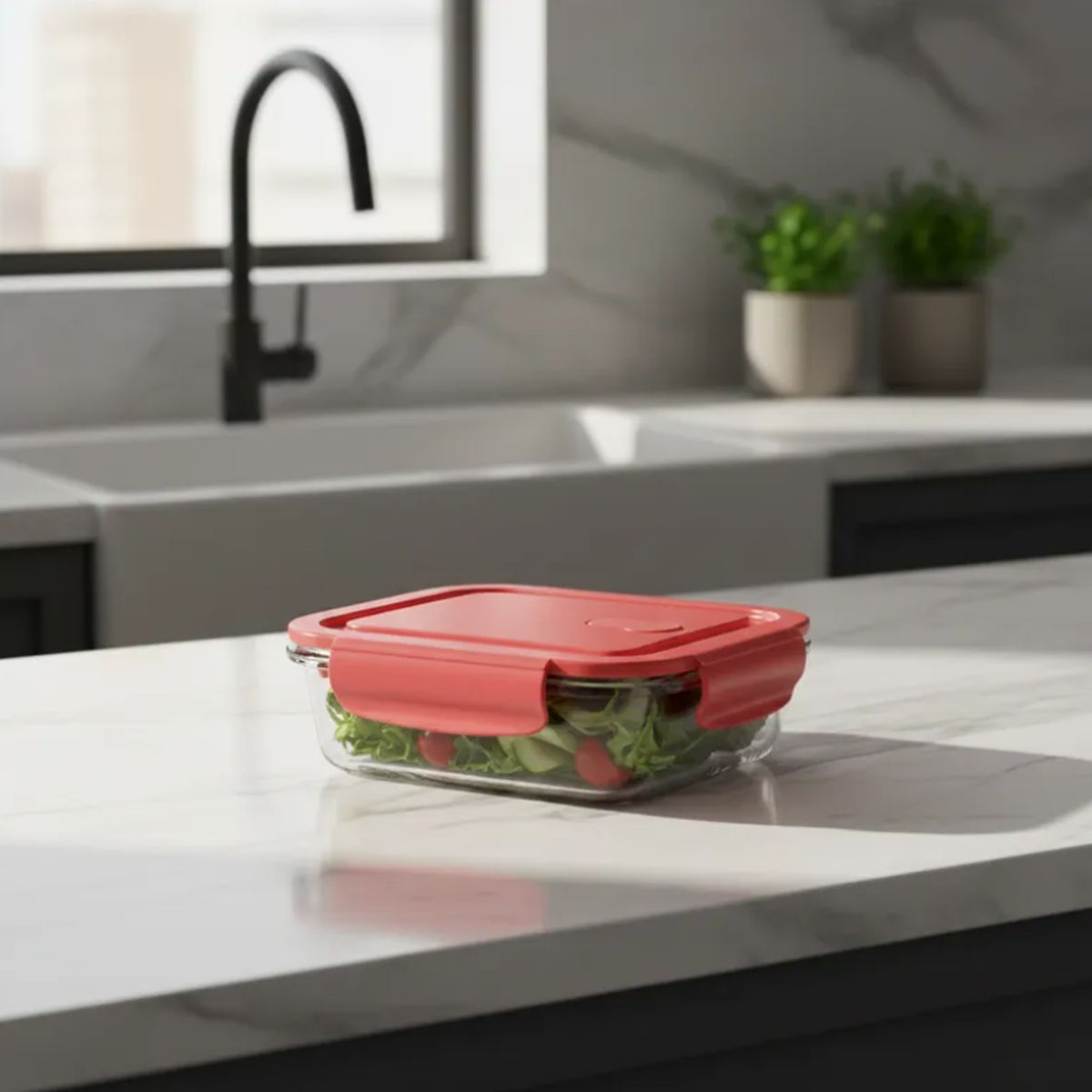 GENERICO - Contenedor Hermético Rectangular Vidrio 410ml