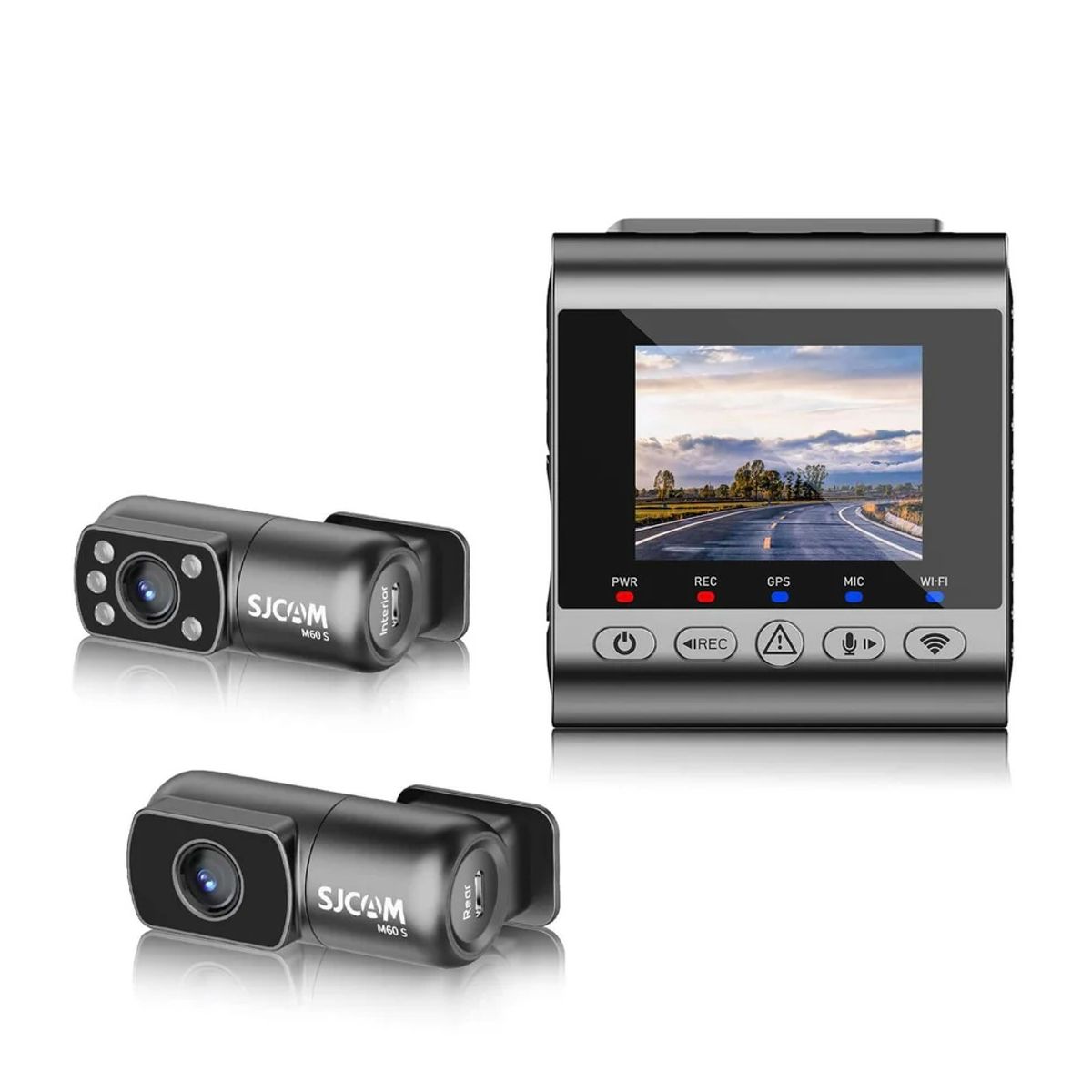 SJCAM - Set Triple Cámara Para Vehículo Frontal 4K STARVIS 2 Trasera Interior 1080P SJCAM M60S-3CH