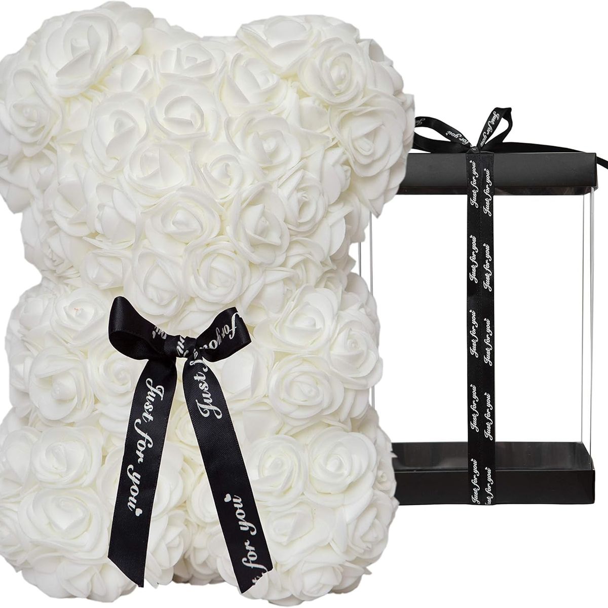 MOVI - Oso de Rosas 26 cm de Goma Eva con Caja Transparente – Regalo San Valentín