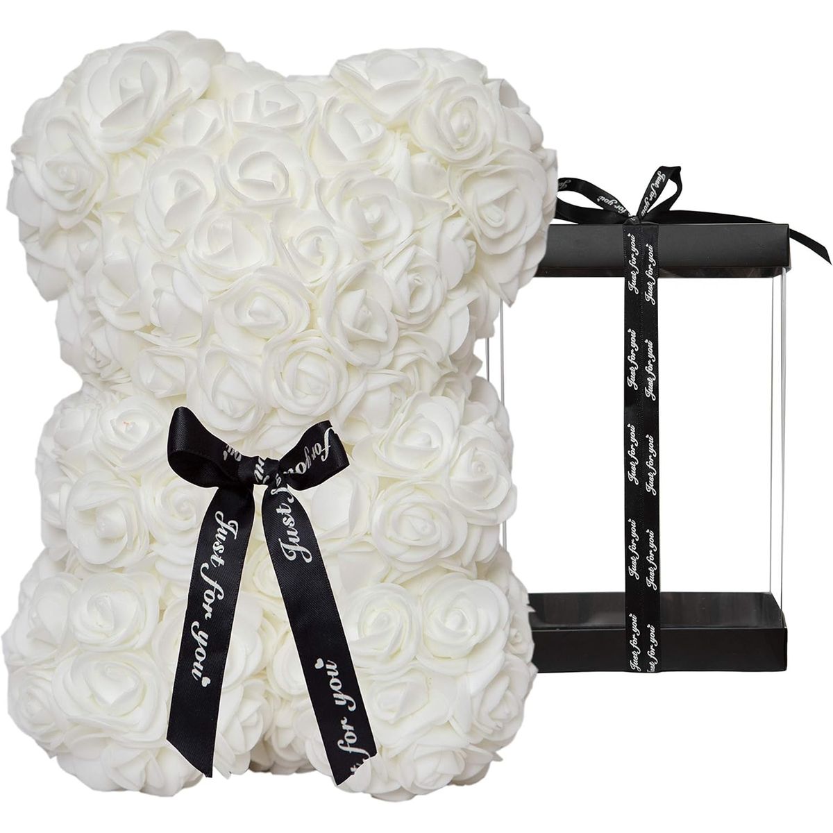 MOVI - Oso de Rosas 26 cm de Goma Eva con Caja Transparente – Regalo San Valentín