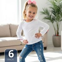 Pack 6 Camisetas Algodón Manga Larga Polera Primera Capa Blanco Niña