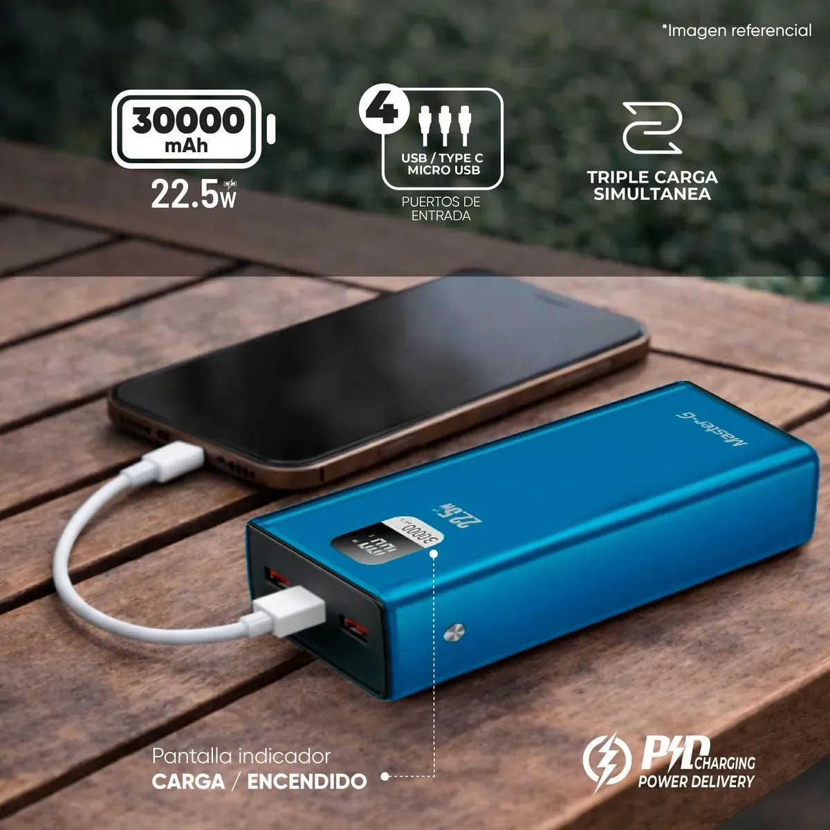 MASTER G - Batería Externa Power Bank 30000 Mah 22.5W