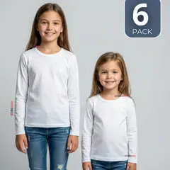 UTILISIMO - Pack 6 Camisetas Algodón Manga Larga Polera Primera Capa Blanco Niña