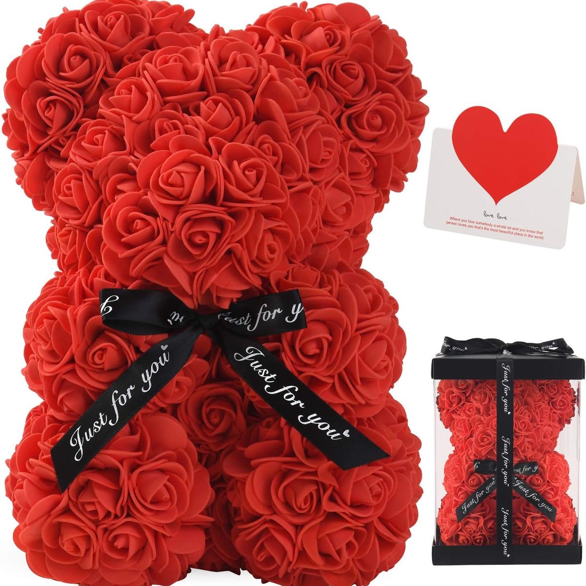 MOVI - Oso de Pétalos de Rosa Rojo  Regalo Romántico para San Valentín y Aniversarios