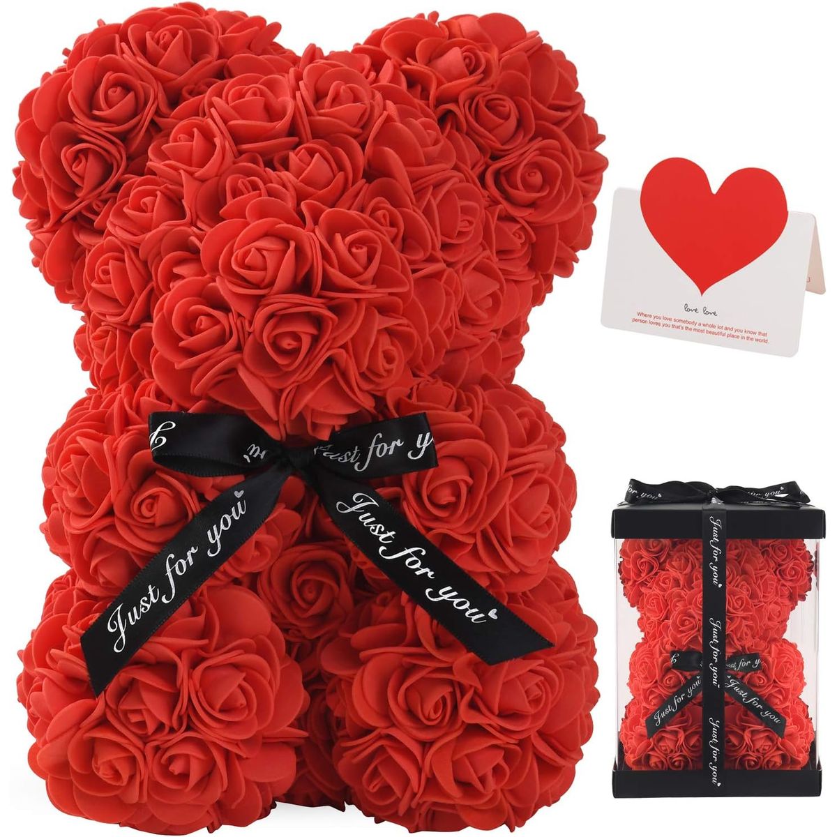 MOVI - Oso de Pétalos de Rosa Rojo  Regalo Romántico para San Valentín y Aniversarios