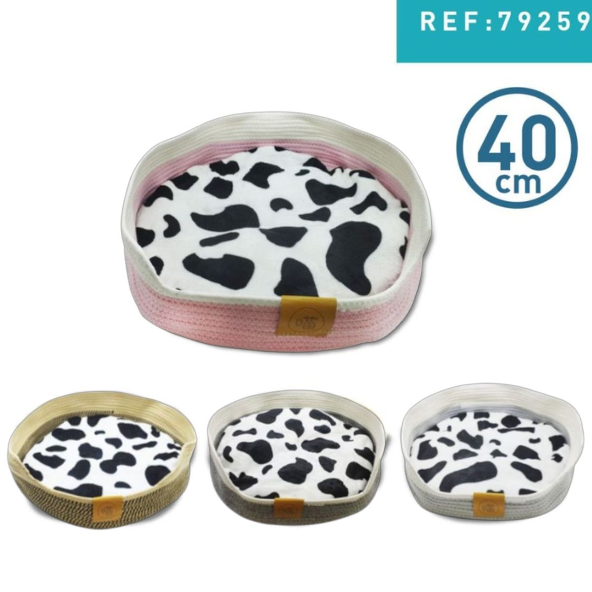 GENERICO - Cama Redonda Premium Vaca 40 cm para Mascotas Perros, Gastos, etc.