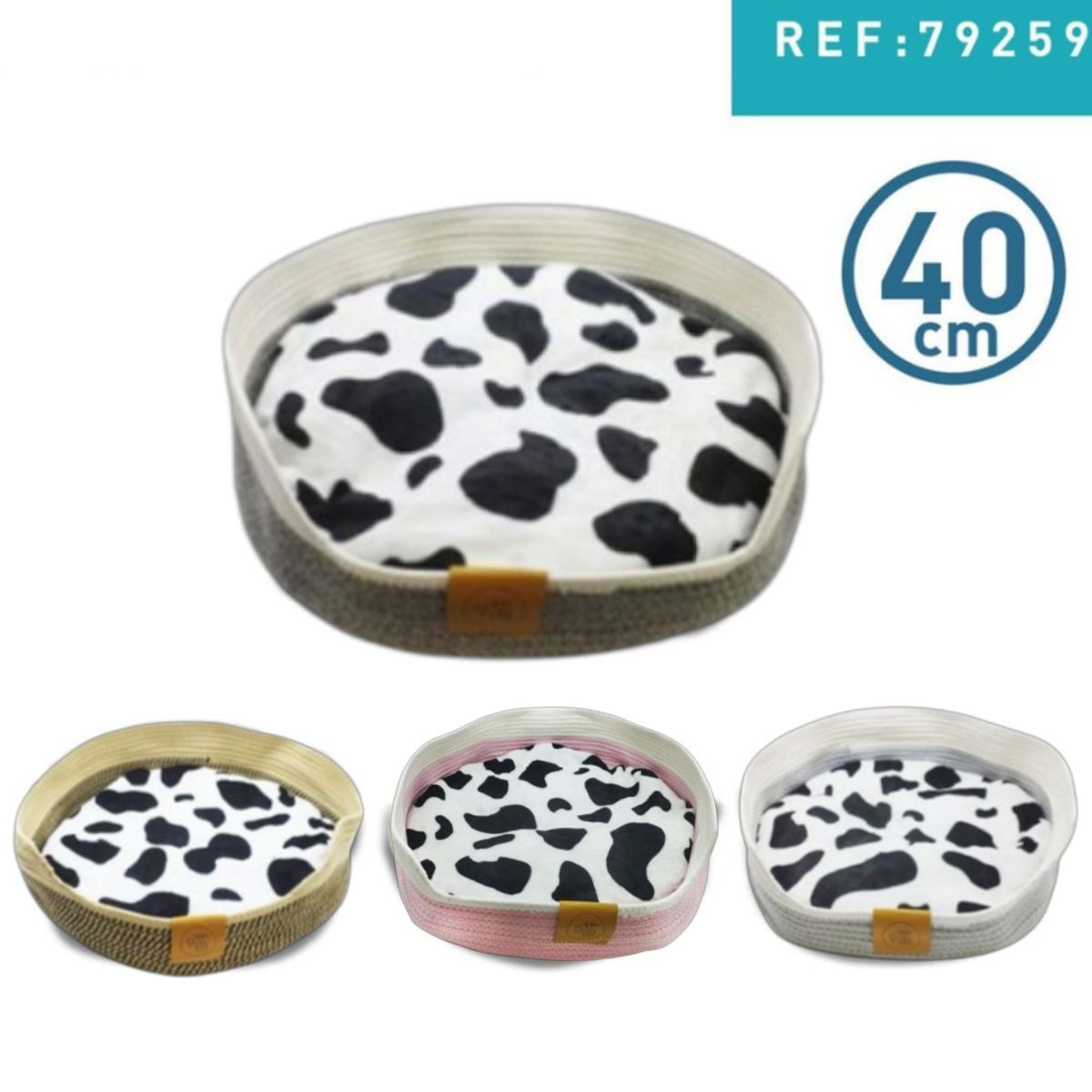 GENERICO - Cama Redonda Premium Vaca 40 cm para Mascotas Perros, Gastos, etc.
