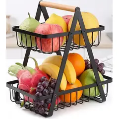 GENERICO - Canasto Organizador De Frutas Y Verduras 2 Niveles Metal