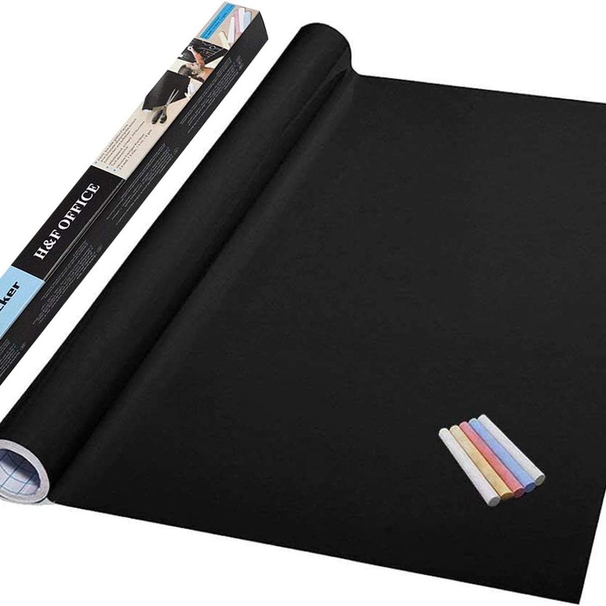 MOVI - Pizarra Adhesiva Negra 45x200 cm – Rollo Autoadhesivo con 5 Tizas de Colores