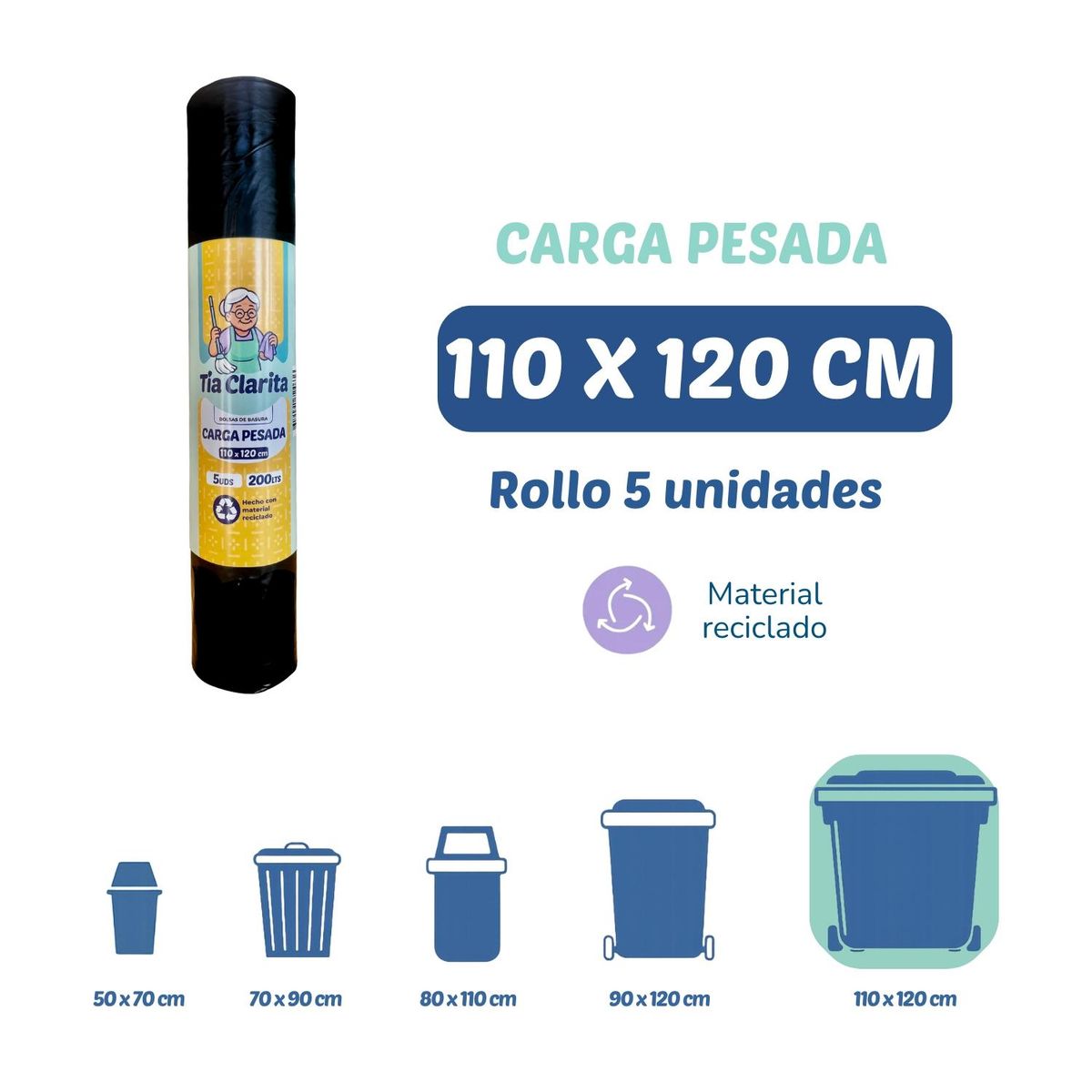 GENERICO - Bolsa de Basura 110*120 Tía Clarita - Caja 30 Rollos - 150 uds