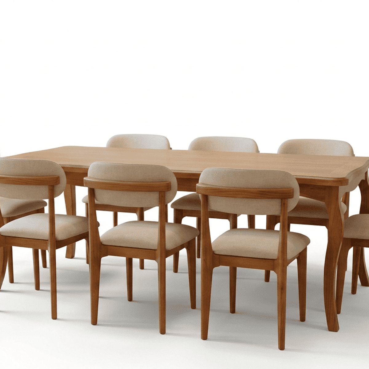 MUEBLES NATIVA - Comedor Mónaco 100x200 con 8 Sillas tapiz Crudo