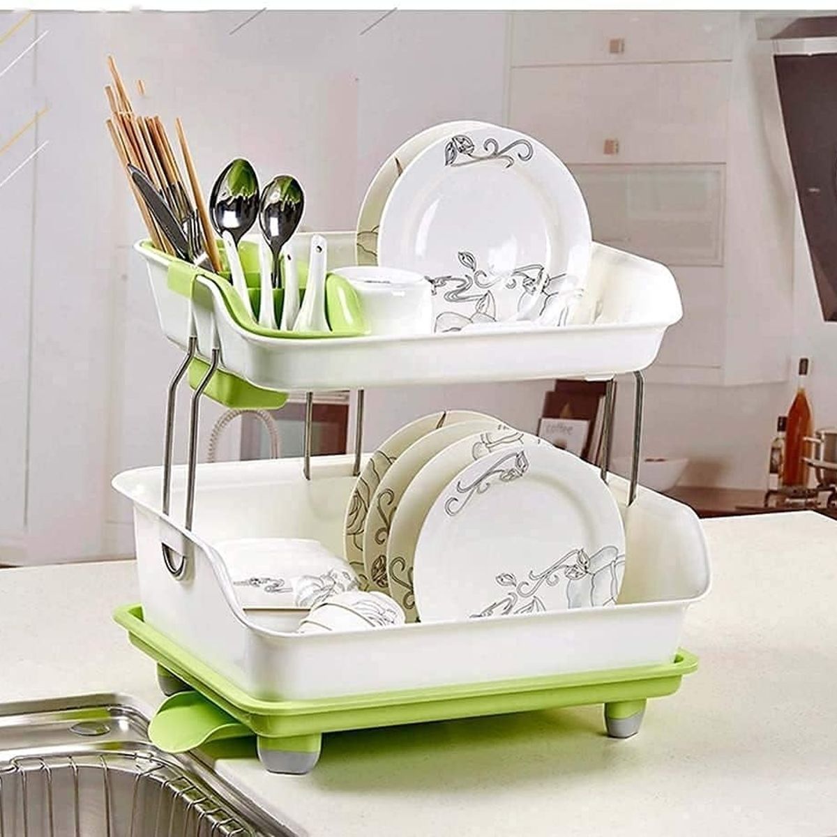 GENERICO - Escurridor de platos 2 niveles para organizar y secar utensilios de cocina