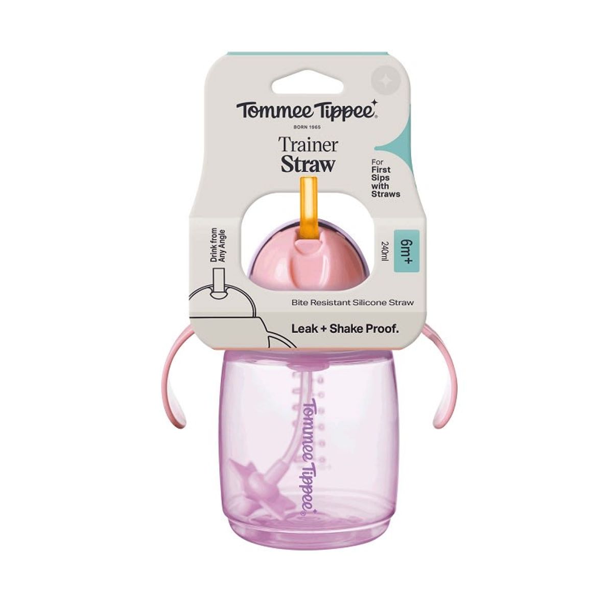 TOMMEE TIPPEE - VASO CON BOMBILLA Y ASAS 240ML TRAINER STRAW 6 MESES+ ROSADO
