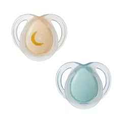 TOMMEE TIPPEE - CHUPETE DE SILICONA NIGHTTIME 2 UNIDADES 0-6 MESES BRILLA EN LA OSCURIDAD AMARILLO-CELESTE