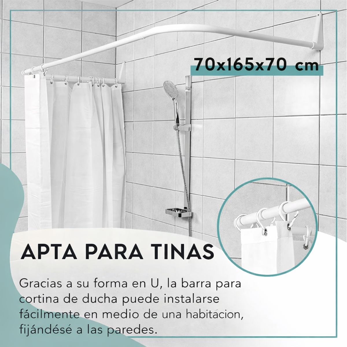 GENERICO - Barra de Ducha Premium en U Antióxido y Antiderrame