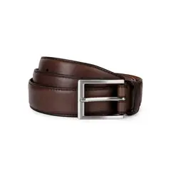 CARDINALE - Cinturón Cuero Hombre Hebilla Plateada Café Oscuro